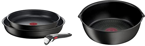 Tefal Ingenio, Lot de 3 pièces, Poêles 24 et 28 cm + poignée, Induction, Indicateur de démarrage de cuisson, Eco Resist On L7679302 & Ingenio Eco Resist Poêle profonde 26 cm, Induction