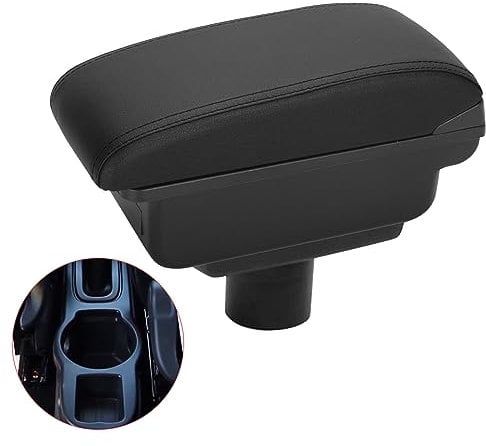 Car Armrest Box Compatible with Seat Ibiza 6j 2008-2017 Ibiza 6L 2002-2008, Dual Layer Armrest Black PU Leather Central Console Storage Box Automobile Arm Rest
