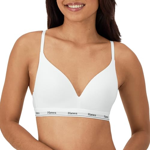 Hanes Women's Originals Contour Wireless Bra, Stretch Cotton T-Shirt Bra, Full Coverage Bra White