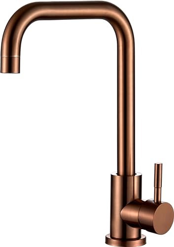 Home Range Single Handle Kitchen Tap - Elegant Rose Gold Finish - 360° Swivel Kitchen Sink Mixer Tap - Modern Single Lever Tap with Stainless Steel Flexible Connectors - Hot and Cold Mixer