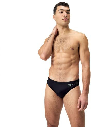 Speedo Slip Hyperboom Splice | Asciugatura Rapida | Allenamento | Fitness | Resistenza al Cloro Slip per Uomo, Nero/Verde Prato, 34