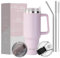 FAB | 40oz Tumbler with Straw, 2Lids and Handle | Stainless Steel Insulated Cup for Hot & Cold Drinks | Double Wall Travel Flask | Iced Coffee Mug | Dusty Pink