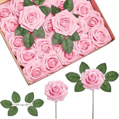 InnoGear Künstliche Rosen aus Schaumstoff, 50 Stück, rosa Rosen, künstliche Rosen für Dekoration, DIY, Hochzeitssträuße, Tafelaufsätze, Brautparty, Valentinstag, Weihnachten, Weihnachten