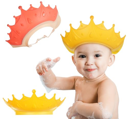 OSDUE Gorro Ducha Niños,2 Piezas Ajustable Sombrero Baño Bebé Visera Baño Niños Impermeable Visera Champu Gorra Bebé Protege Los ojos y las orejas para Niños & Bebés (Amarillo+Rosa)