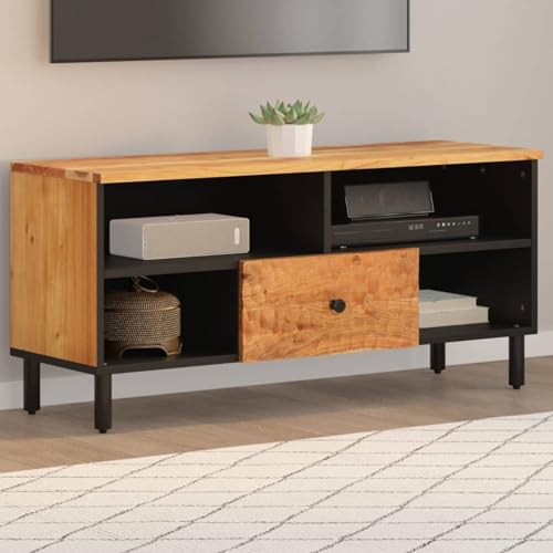 LAPOOH TV-Schrank 100x33x46 cm Massivholz Akazie, TV Lowboard, Fernsehschrank, Fernsehtisch, Fernseher Schrank, TV Sideboard, TV Board, TV Cabinet, TV Bank, TV Kommode356871