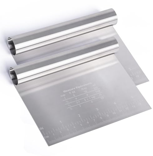 Tycoonest 2 Pcs Dough Scraper Cutter, Stainless Steel Dough Scraper with Handle, Multipurpose Cooking Utensil for Pizza Pastry Bread Baking Cream Smoother