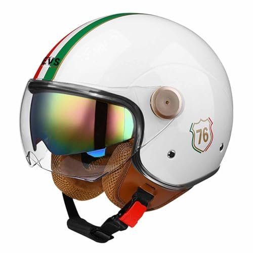 Casco Moto 3/4 Aperto Casco Moto Mezzo Casco Omologato DOT/ECE con Doppia Visiera Casco Jet Stile Vintage Retrò Per Bambini Giovani Uomini Donne(Color:35,Size:L(59~60CM))