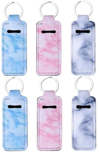 Prasacco 6-Piece Chapstick Holder Keychain, Lip Balm & Lipstick Holder, Multicolor Marble Pattern, Elegant Design for Women