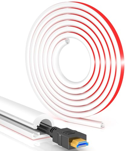 One-Cord Channel Cable Cord Cover 4Meter, Self-Adhesive PVC Wire Cover, Flexible Trunking Cable Management System, Wire Hider Home Office, Tv Cable Hider,10mm (W) x 10mm (H), White
