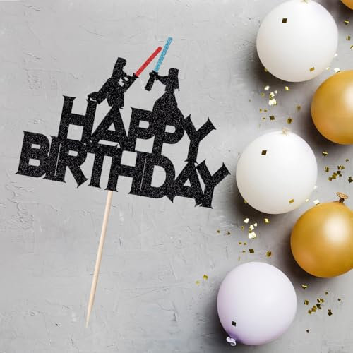 OH BABY YOU ARE GREAT Lightsaber Happy Birthday Cake Topper - Space Happy Birthday Cake Topper - Lightsaber Birthday Party Decorations For Boys (black)