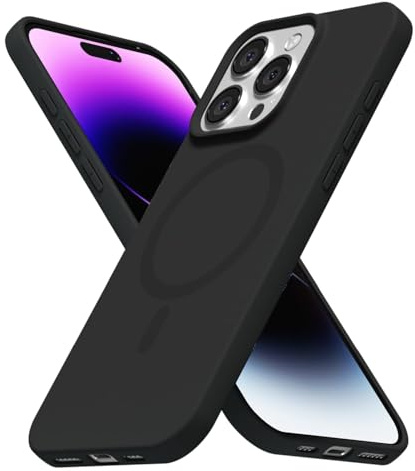LoeoeL for iPhone 14 Pro Max Case Silicone Mag Safe, Compatible with Magsafe Ultra Slim Thin Magnetic Phone Case for Women Girls, Soft Rubber Gel Matte TPU Solid Color Minimalist Cover, Black