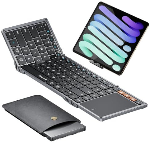ProtoArc Teclado plegable con panel táctil, teclado portátil plegable XK01 TP, teclas de tamaño completo, teclado de viaje Bluetooth grande para iPad, laptop, PC, tabletas, color negro y gris