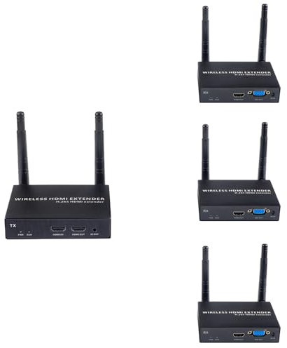 EXVIST Kit d'extension HDMI sans Fil avec 3 récepteurs et Sortie VGA, 1080P@60FPS, Longue portée de 100 m, Prise en Charge IR, émetteur sans Fil HDMI/VGA pour PC, Ordinateur Portable, PS4