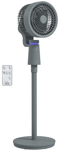 HOMCOM 7 Pedestal Fan, 70°+90° Oscillating Air Circulator with Remote Control, 7H Timer, 3 Speeds, Standing Fan for Home Office, Bedroom, Grey