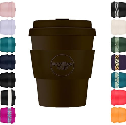 Ecoffee Cup 8oz 240ml Reusable Eco-Friendly 100% Plant Based Coffee Cup with Silicone Lid & Sleeve - Melamine Free & Biodegradable Dishwasher/Microwave Safe Travel Mug (Spooky Action at A Distance)