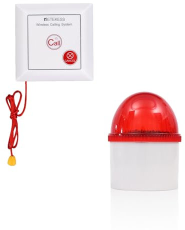 Retekess TH103P Sistema de Alarma, Sistema de Llamada de Emergencia, Distancia de Trabajo de 200 m, IP54 Luces y Timbres Doble Alarma, Llamada de Cuerda SOS, para Mayores, Minusválidos