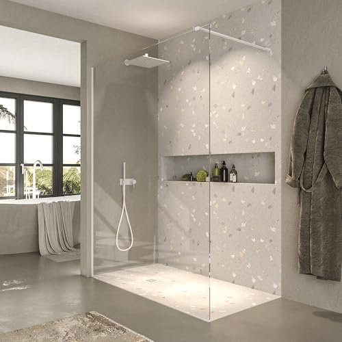 VAROBATH | Mampara de Ducha FRESH Panel Fijo 8mm - Vidrio Templado de Seguridad con Tratamiento Antical (Perfilería Blanco Mate, 50cm)