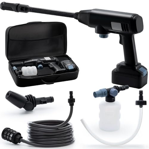 Nettoyeur Haute Pression sans Fil 21V 4.0Ah - Pistolet Lavage Voiture 5Mpa avec Réservoir d'eau pour Terrasse/Facade/Nettoyage Climatisation (Noir)