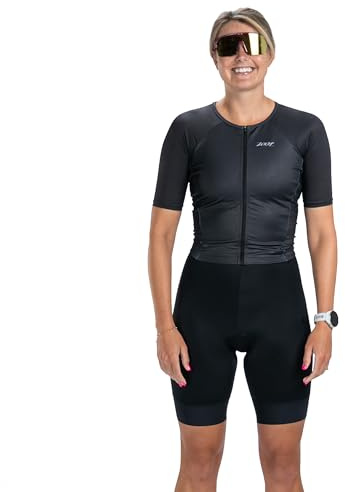 Zoot Damen Core Tri Aero FZ Racesuit, kurzärmelig, feuchtigkeitsableitender Triathlon-Anzug, Plüsch-Chamois & Race Day Storage (Jet Black, Größe M)