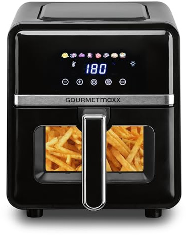GOURMETmaxx Heißluftfritteuse - 5 L Airfryer | Fritteuse mit 6 Funktionen, 8 Programmen | Minibackofen - Fettarme Speisen für max. 4 Personen | Heißluftfritteuse mit Farbdisplay inkl. Touch-Funktion