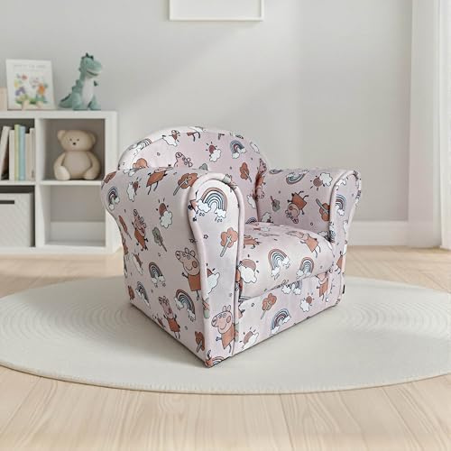 Kidsaw Kids Peppa Pig Themed Children's Armchair Toddler Chair - Wood Frame - Thick Padding - Soft Upholstered Toddler Seating for Bedroom or Playroom (Peppa Pig Pink)