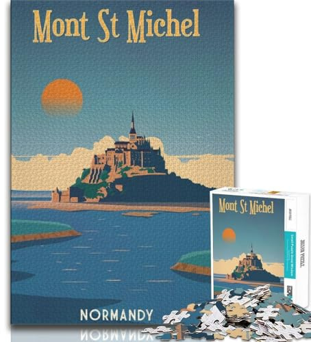 Mont Saint Michel Puzzles für Teenager, 1000 Teile Puzzle, Dekomprimierendes intellektuelles Lernspielzeug, Wichtelgeschenke, 50x75cm