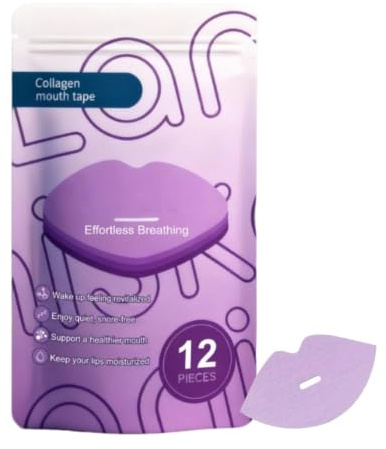 Collagen Mouth Tape, Mundpflaster Schlafen, Mouth Tape for Sleeping, Lippenbefeuchtung, Aufhellung der Lippenfältchen, Lip Lleeping Mask, Anti-Schnarchpflaster für den Mund (12 Stück)