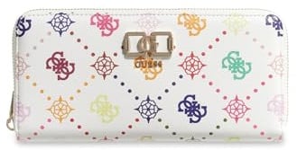 GUESS portafoglio Emelie Logo SLG Zip Around Wallet Multi Logo bianco