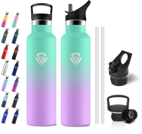 JAPORIA Bouteille Isotherme 750ml, Bouteille Isotherme Double Paroi, Gourde avec Paille, sans BPA, pour Adultes, Sport, Camping, Alpinisme, École