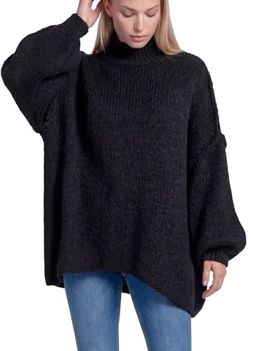 PEKIVESSA Ultra-Oversized Grobstrick-Pullover Ballonärmel Schwarz One Size (36-46)