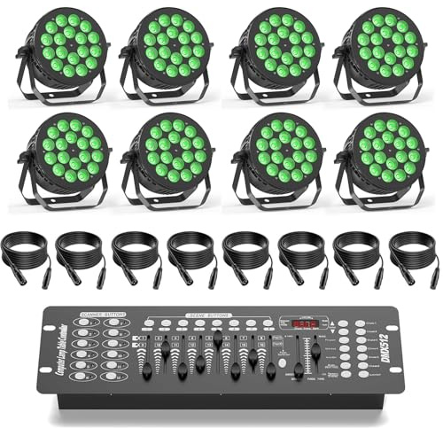 RGBW 180 W Par LED,8 pezzi con controller DMX e cavo di segnale | kit di illuminazione scenica dotato di DMX512 e comando vocale, ideale per feste, matrimoni, bar e Natale