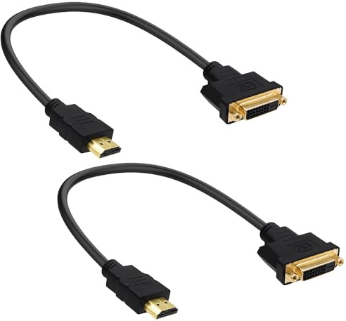 YARCHONN Lot de 2 câbles adaptateur HDMI vers DVI bidirectionnel DVI-D 24 + 1 femelle vers HDMI mâle pour PC, TV, moniteur, projecteur - 30 cm