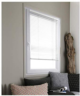 MADECOSTORE Store Vénitien Aluminium Easy Blanc - L62 x H150cm - Mécanisme autobloquant - Lamelles 25mm - Sans perçage