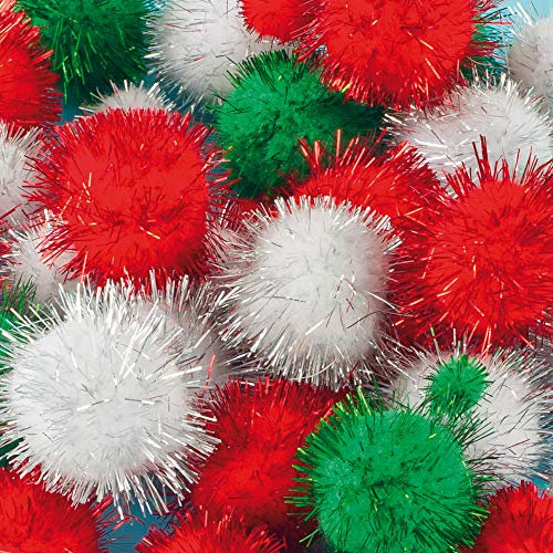 Baker Ross Christmas Glitter Pom Poms - Pack of 100, Christmas Craft Essentials for Arts and Crafts (EX797)