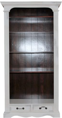 Casa Padrino Vintage Bücherschrank Antik Stil Weiss/Holzfarben 190 x 98 cm - Bücherregal Regal Schrank Regalschrank