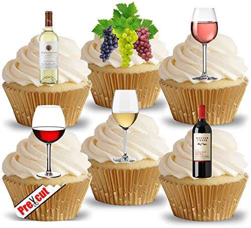 Anglesit Pre-Cut Wine Bottles & Glasses Edible Wafer Paper Cupcake Cake Dessert Toppers Birthday Party Mother's Father's Day Decorations