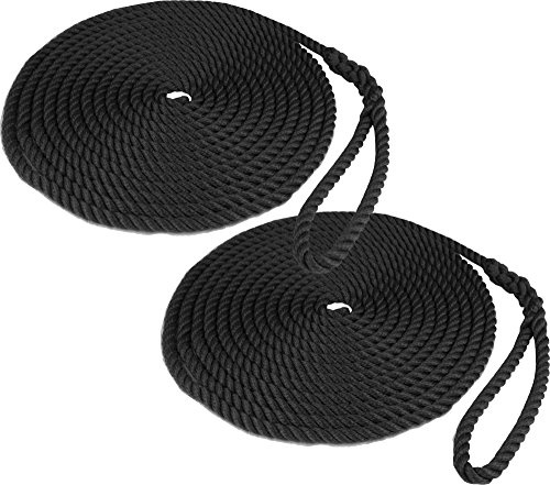 2 x 12mm Docking Boat Yacht Lines Mooring Rope - Spliced Loop At One End - 3 Colours / 3 Lengths Available (Black, 10m)