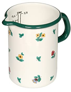 Riess, 0337-049, Küchenmaß 9 0,5 L, COUNTRY - GMUNDNER STREUBLUMEN, Durchmessser 9 cm, Höhe 12 cm, Inhalt 0,5 Liter, Emaille, weiß mit Streublumen