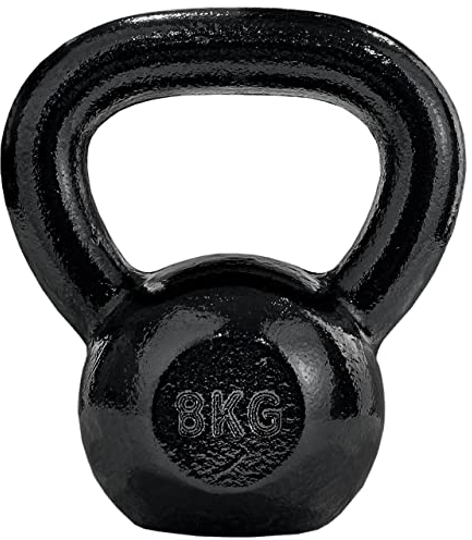 ScSPORTS® Kettlebell - 4/8/12/16/20/24/28 kg, Gusseisen, Hammerschlag, Wasserabweisend, Schwarz - Kugelhantel, Kugelgewicht, Schwunghantel, Rundgewicht für Gym, Krafttraining (8 kg)
