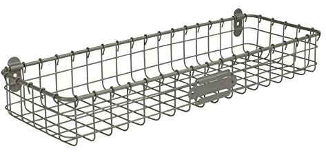 Spectrum Diversified Vintage Mount Tray, Slim Wall Basket Customizable Label Plate, Rustic Farmhouse Décor, Sturdy Steel Wire Storage Shelf, Industrial Gray