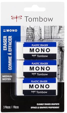 Tombow 57324 MONO Radiergummi, weiß, mittel, 3er Pack entfernt saubere Flecken ohne Beschädigung des Papiers