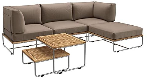 OUTLIV. Loungeecke Samba 6-teilig, Edelstahl/Akazienholz, Teaklook, Mit Kissen, L-Form, Wetterfest, Terrasse/Balkon, Outdoor, Flexibel, 4 Sitzplätze