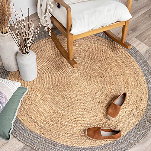 FRAAI | Home & Living Jute Teppich Rund - Fair Natur Grau - Jute - Flachgewebe - Einfarbig - Boho, Modern - Wohnzimmer, Esszimmer, Schlafzimmer - Carpet
