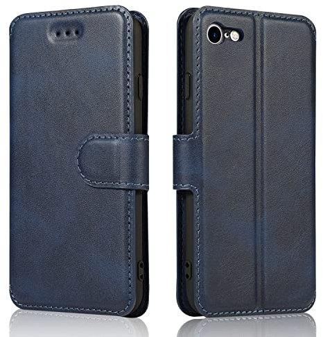 QLTYPRI Case for iPhone 6 Plus 6S Plus, Premium PU Leather Simple Wallet Case with Card Slots Kickstand Magnetic Closure Shockproof Flip Cover - Blue