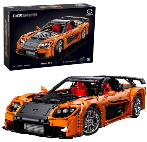 CaDA Mazda RX-7 Orange Sports Car - 3305 Piece Brick Model Kit C61502W | Officially licenced model of the iconic Japanese sports car