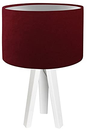 Licht-Erlebnisse Dreibein Tischleuchte Weiß Rot Silber Stoff Holz 46cm hoch E27 Tischlampe Nachttischleuchte