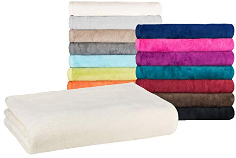 MOON - Classic Kuscheldecke 150x200 cm Hellbeige Wolldecke einfarbig, Pflegeleichte Baumwollmischung