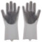 Zerotwo Geschirrhandschuhe, Silikon Spülhandschuhe mit Wash Scrubber Reinigungshandschuhe,Kitchen Gloves,Magische Handschuhe,Silikonhandschuhe für Küche, Abwasch, Tierpflege, Bad, Autowäsche (grau)