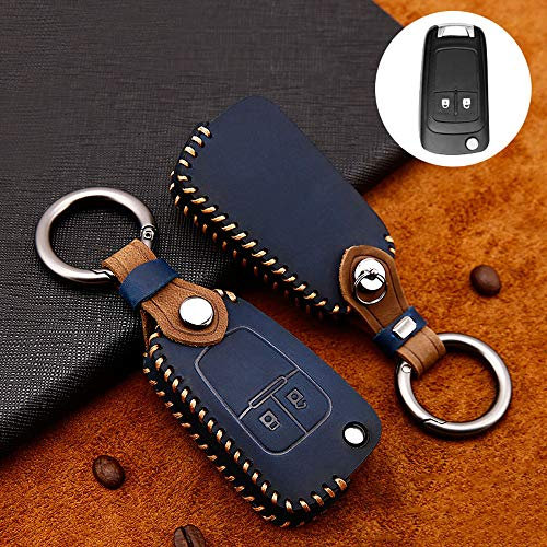ontto Coque de clé de Voiture pour Opel Vauxhall Astra Insignia Mokka Zafira Corsa D Karl Viva Étui Cas pour télécommande de clé Voiture en Cuir Protection de clé avec Porte-clés 2 Boutons-Bleu