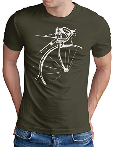 OM3® Bicycle Fahrrad T-Shirt - Herren - Vintage Radsport Radfahrer - Oliv-WS, M